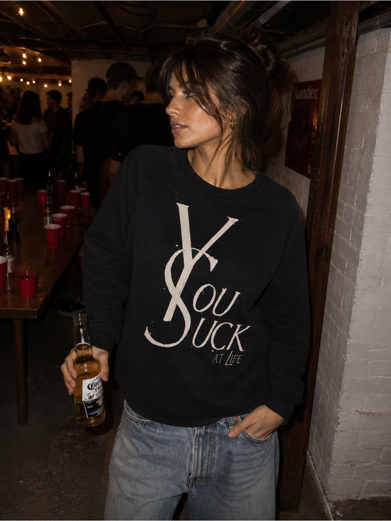 Victoria's Secret Tops - UNIF “You Suck at Life” Distressed Graphic Sweatshirt Black Size S NWOT